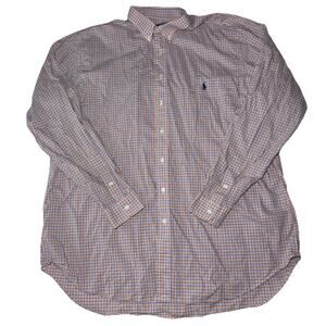 Polo Ralph Lauren 2XLT Tall Gingham Button Down Shirt Long Sleeve Orange/Blue